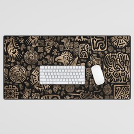Native American ornaments pattern black and gold Desk Mat