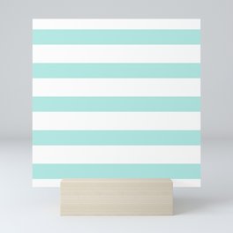 Aqua blue and White stripes lines - horizontal Mini Art Print