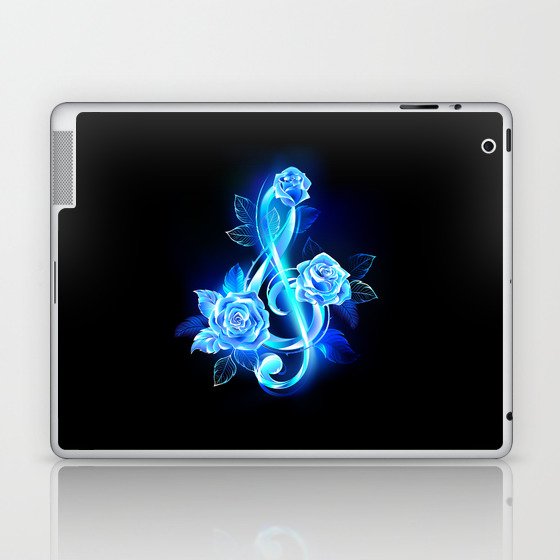 Fiery Treble Clef with Blue Roses Laptop & iPad Skin