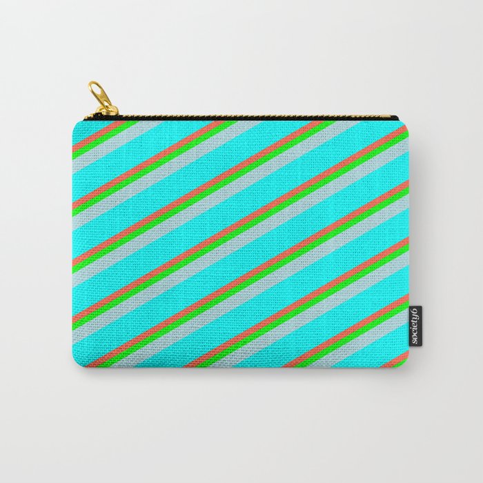 Red, Lime, Powder Blue & Cyan Colored Lined/Striped Pattern Carry-All Pouch