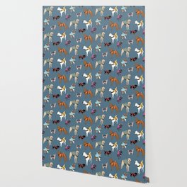 Dogs in Shark Lifejackets on Midnight Blue Wallpaper