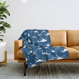 Helicopters on Sapphire Blue Throw Blanket