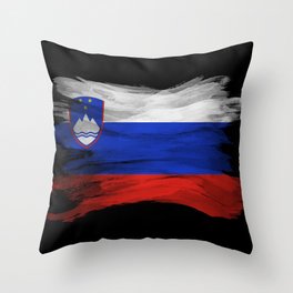 Slovenia flag brush stroke, national flag Throw Pillow