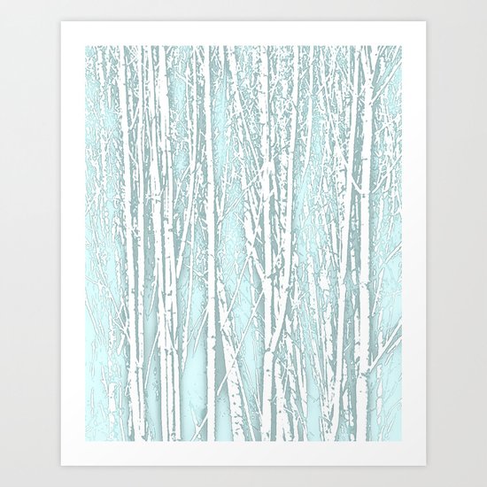 Birch Trees Pattern Pastel Blue Art Print
