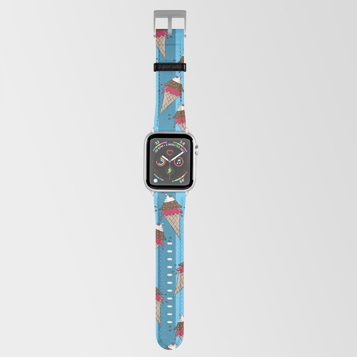 Yummy Ice Cream Cone Pattern on Striped Background Apple Watch Band