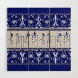 Egyptian Gods and Ornamental border - blue and grey Wood Wall Art