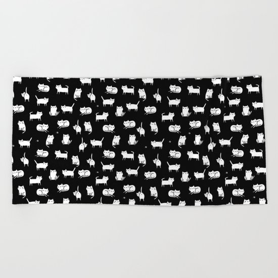 White cats on black Beach Towel