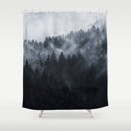 Excuse Me, I’m Lost // A New Error In A Misty Wilderness Fairytale Forest With Trees In Moody Fog Shower Curtain