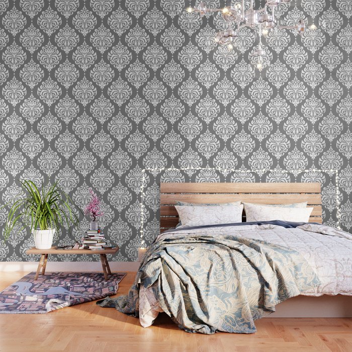 Grey Damask Wallpaper By Seafoam12 Society6