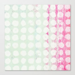 mint green and pink paint dots daubs Canvas Print