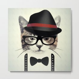 Mob Boss Cat  Metal Print | Kitty, Digital, Hipster, Hat, Glasses, Nerd, Graphicdesign, Geek, Kitten, Bowtie 