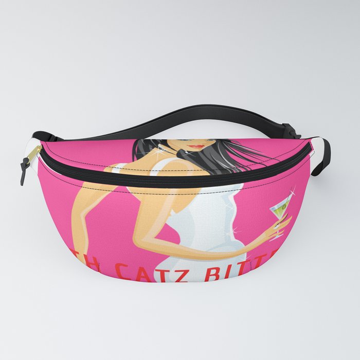 Square version of the Italian Apéritif Mix Your Drinks with Catz (Cats) Vermouth Bitters pink background & colored text vintage alcoholic beverage advertising poster / posters Fanny Pack