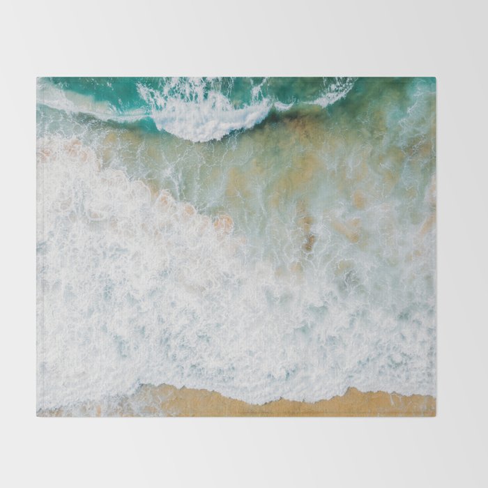 Ocean Waves Crushing On Beach Drone Photography Aerial Photo Wall Art Print Decor Throw Blanket By Radub85