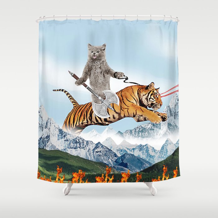 Cat Riding A Tiger Shower Curtain By Marios Society6