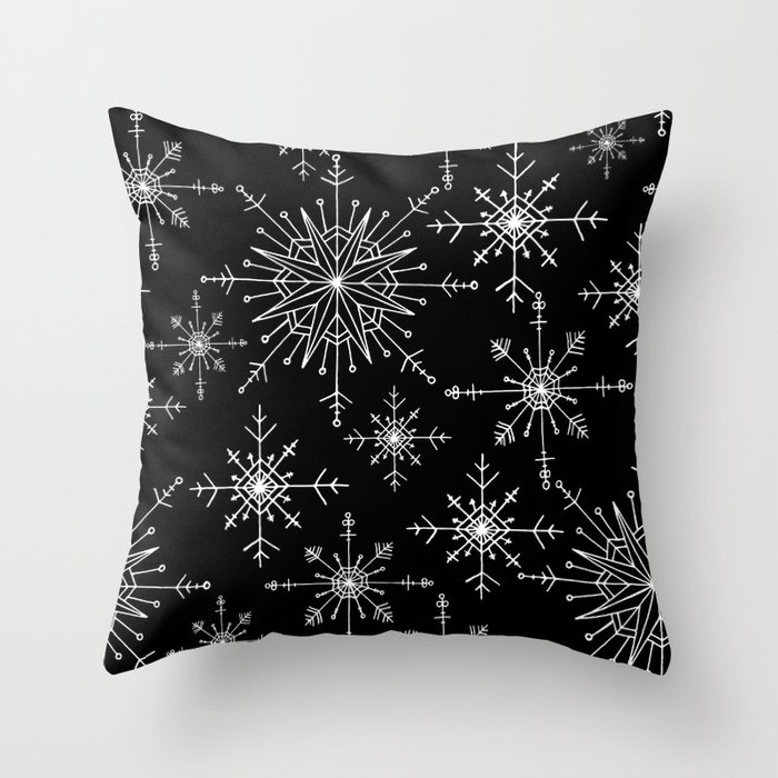 Winter Wonderland Snowflakes Black and White Throw Pillow