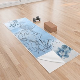 Blue And White Illustration Self Love Yoga Towel