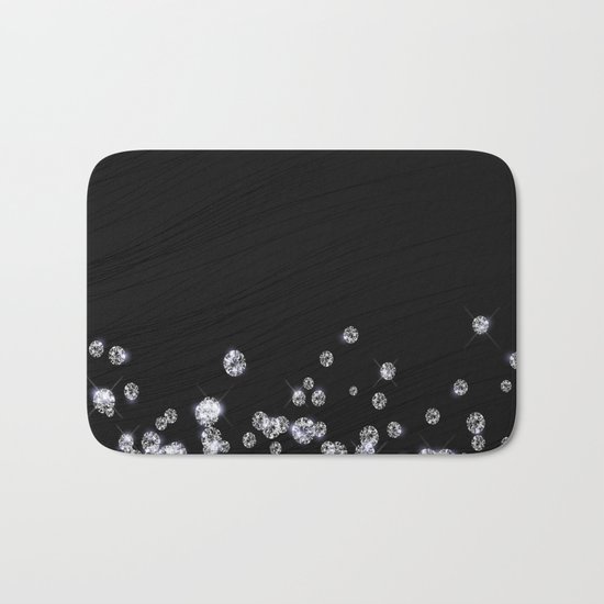 Glitter Diamonds on black silk fabric- Luxury design Bath Mat