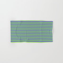 [ Thumbnail: Green and Medium Slate Blue Colored Stripes/Lines Pattern Hand & Bath Towel ]