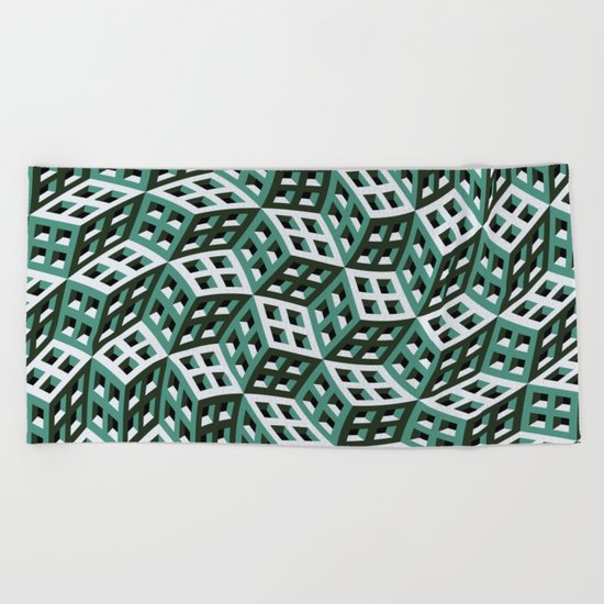Abstract twisted cubes Beach Towel