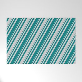 [ Thumbnail: Teal & Light Grey Colored Striped Pattern Welcome Mat ]