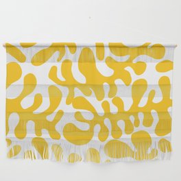 Yellow Matisse cut outs seaweed pattern on white background Wall Hanging