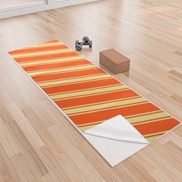 [ Thumbnail: Red & Tan Colored Lines Pattern Yoga Towel ]
