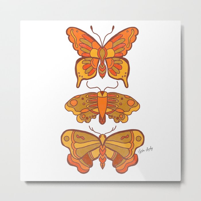 Butterflies seventies style orange- white/translate background Metal Print