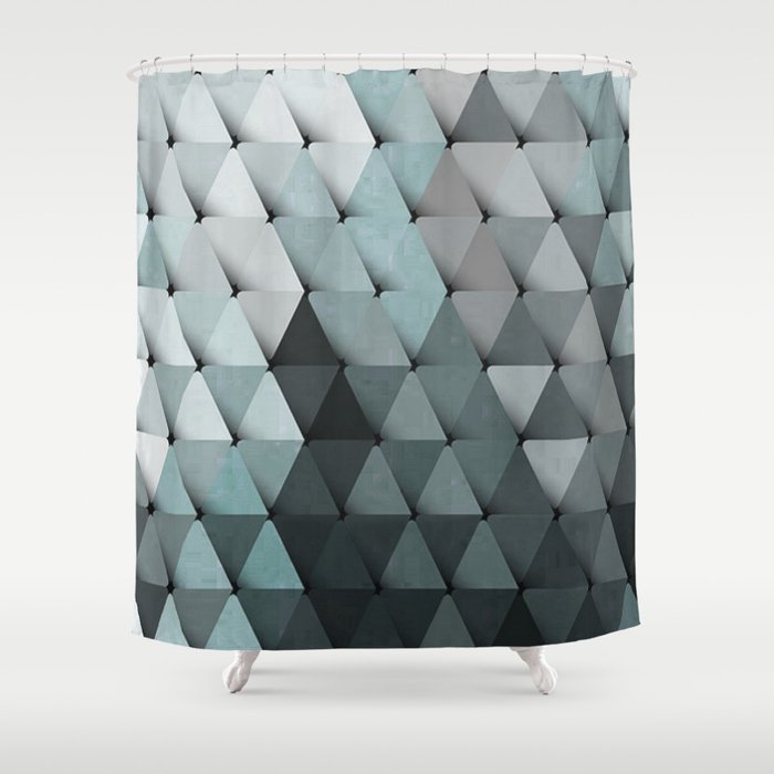 Triangles Teal Gray Shower Curtain