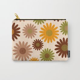 Retro 70s jumbo flowers autumn brown orange daisies Carry-All Pouch