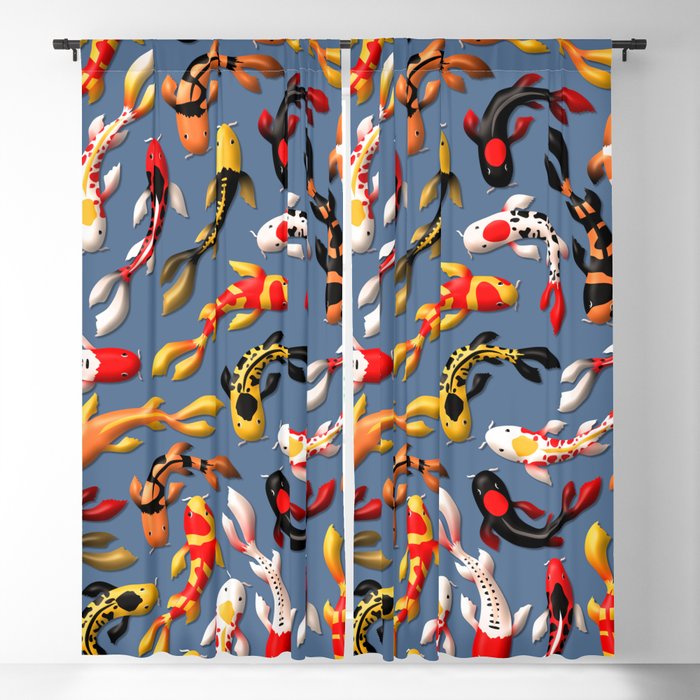 Pattern of colorful Japanese koi fish before simple dark blue background Blackout Curtain