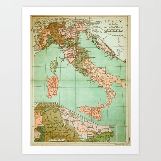 Italy in 1490 - Vintage Map Series Art Print