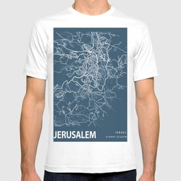 Jerusalem Blueprint Street Map, Jerusalem Colour Map Prints T Shirt