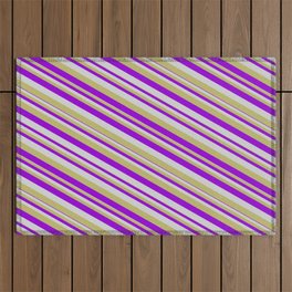 [ Thumbnail: Light Grey, Dark Khaki, and Dark Violet Colored Striped/Lined Pattern Outdoor Rug ]