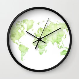 Green watercolor world map Wall Clock