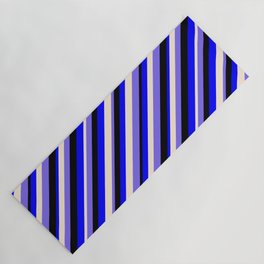 [ Thumbnail: Blue, Beige, Medium Slate Blue & Black Colored Stripes Pattern Yoga Mat ]