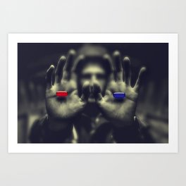 Red pill; blue pill; you choose black and white photograph Art Print