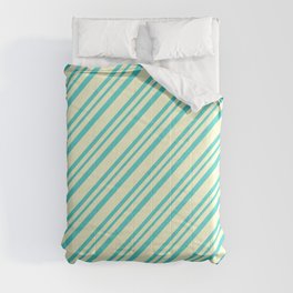 [ Thumbnail: Light Yellow and Turquoise Colored Lined Pattern Comforter ]