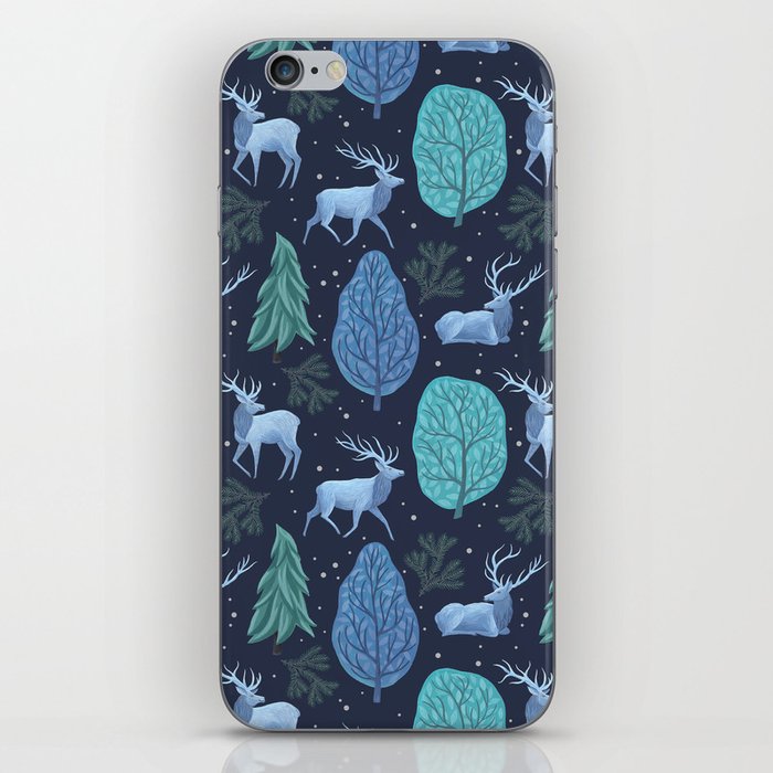 Blue Elks & Trees - Blue iPhone Skin