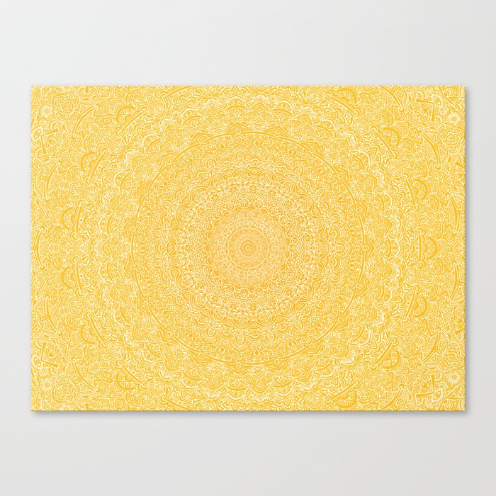 The Most Detailed Intricate Mandala (Mustard Yellow) Maze Zentangle Hand Drawn Popular Trending Canvas Print