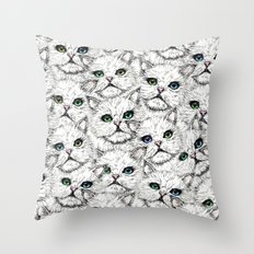 White Kitty Faces Throw Pillow