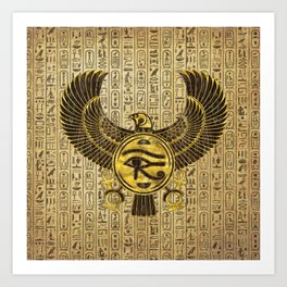 Egyptian Eye of Horus - Wadjet Gold and Wood Art Print