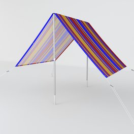 Blue, Dark Goldenrod, and Dark Red Colored Striped/Lined Pattern Sun Shade