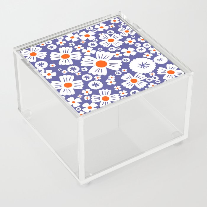 Modern Periwinkle and Orange Daisy Flowers Acrylic Box