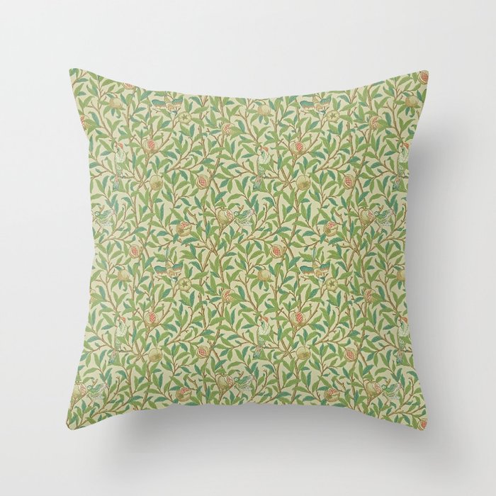William Morris Bird and Pomegranate Green Parchment Throw Pillow