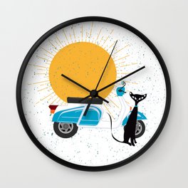 Retro Black Cat Waiting at His Vintage Scooter Wall Clock | Abstractart, Italianscooter, Retrostyle, Eamesinspired, Fiftiesstyle, Midmod, Catart, Vintagescooter, Catlover, Graphicdesign 
