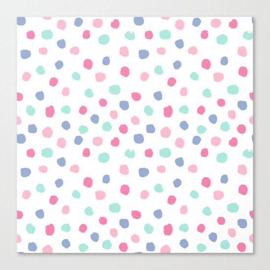 Pastel painted dots pattern minimal mint and pink nursery home decor patterns Canvas Print
