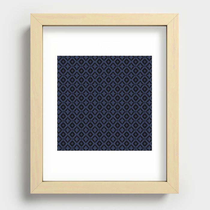 Navy Blue and Black Ornamental Arabic Pattern Recessed Framed Print