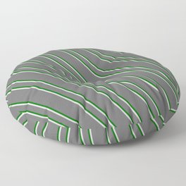 [ Thumbnail: Dim Grey, Dark Green, and Light Grey Colored Stripes Pattern Floor Pillow ]