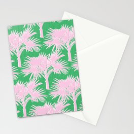 Retro Palm Trees Pastel Pink and Kelly Green Stationery Card