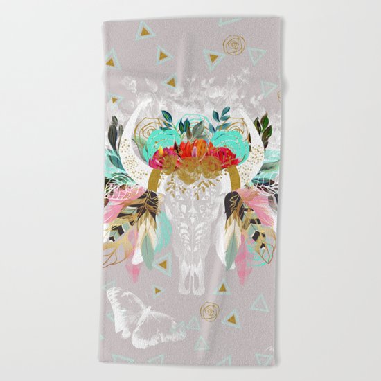 Fantasy boho skull Beach Towel